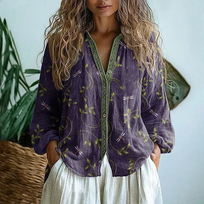 Lila™ – Blusa Vintage con Estampado de Hojas