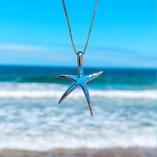 Collar con estrella de mar en ópalo azul y plata