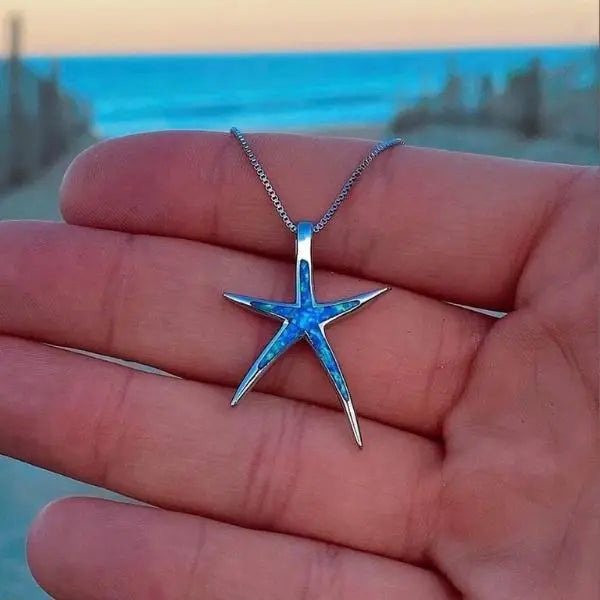 Collar con estrella de mar en ópalo azul y plata
