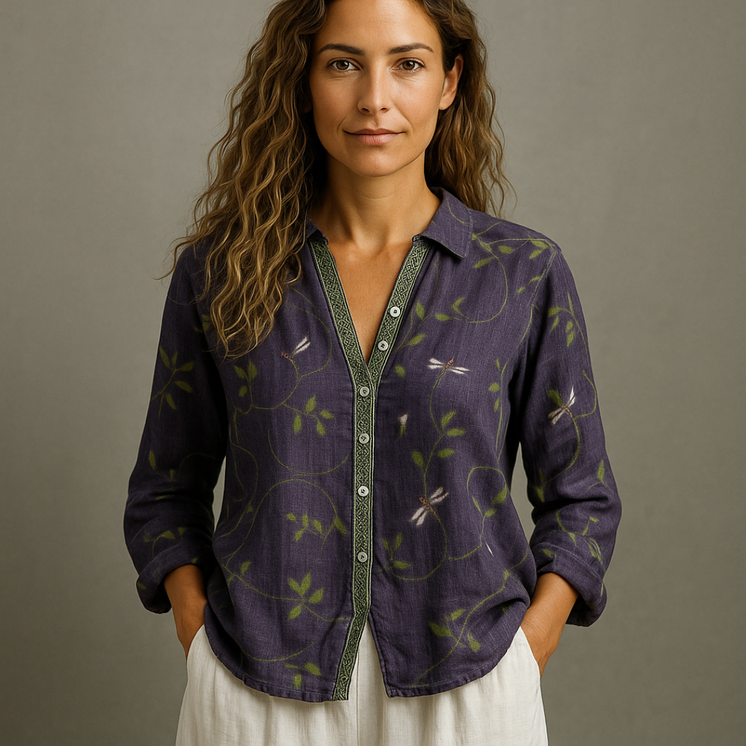 Lila™ – Blusa Vintage con Estampado de Hojas