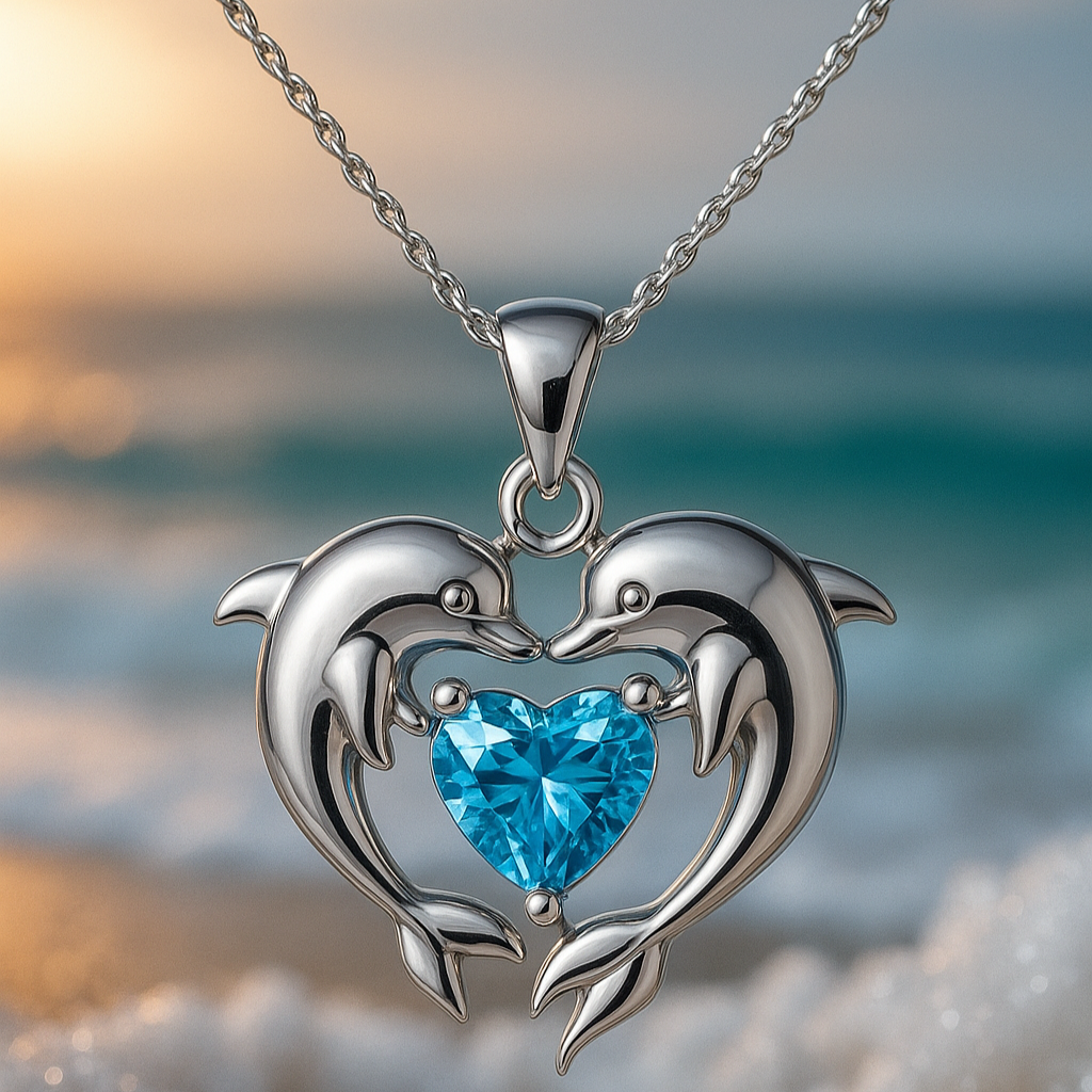 Collar de plata con ópalo y doble delfín del amor